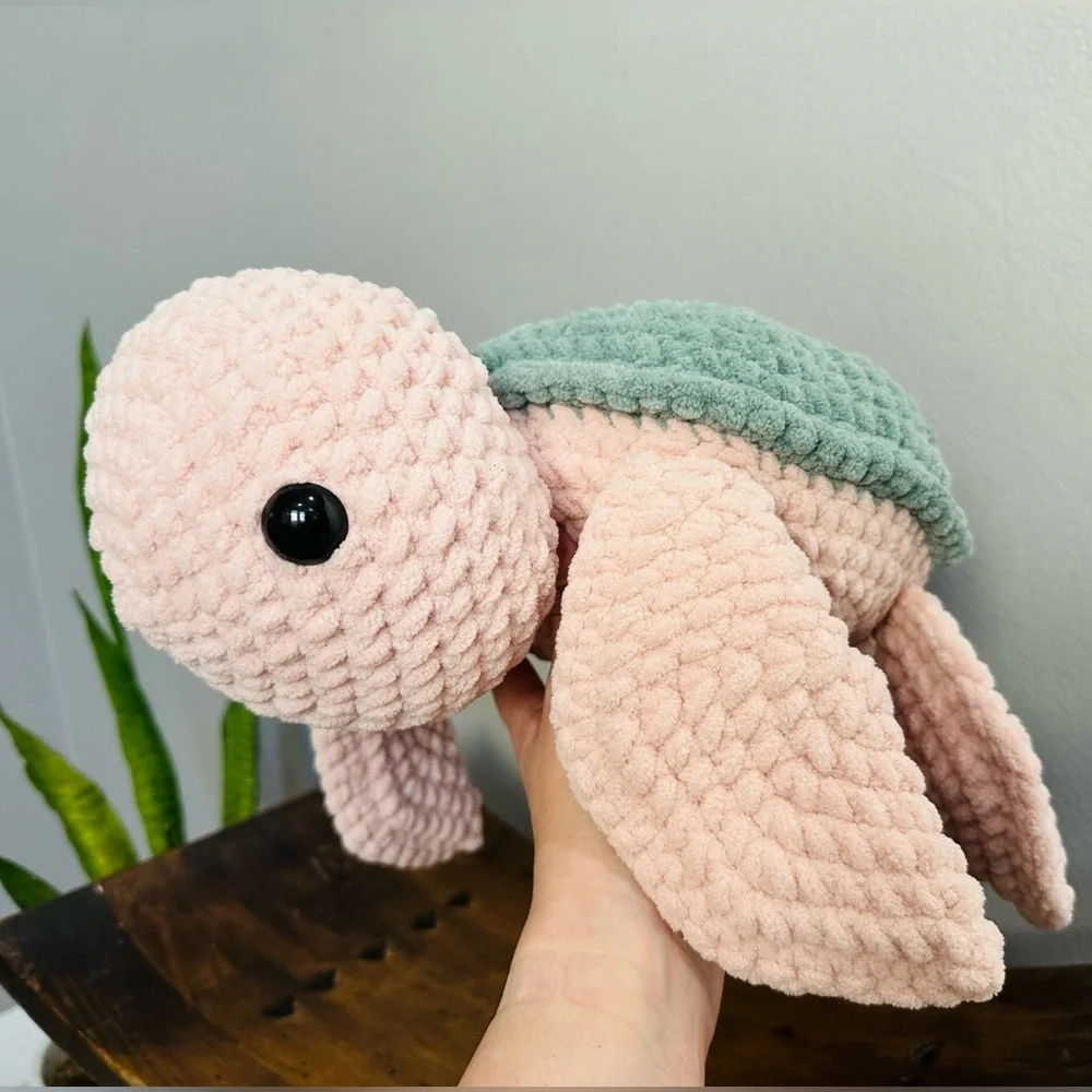 Large Crochet Plush Pink & Green Turtle
